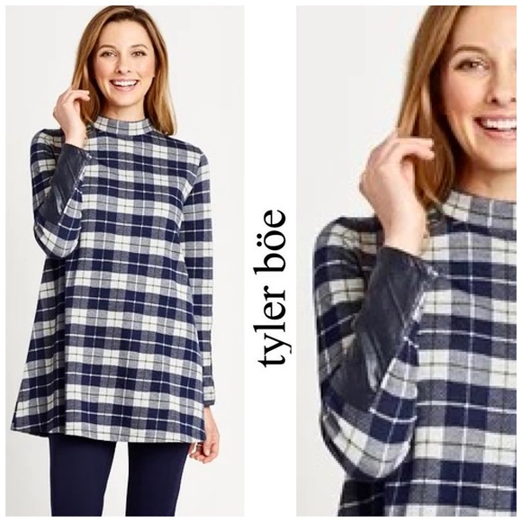Tyler Boe Tops - NWT Tyler Boe Plaid Full Sleeve Faux Leather Trim Tunic XS
